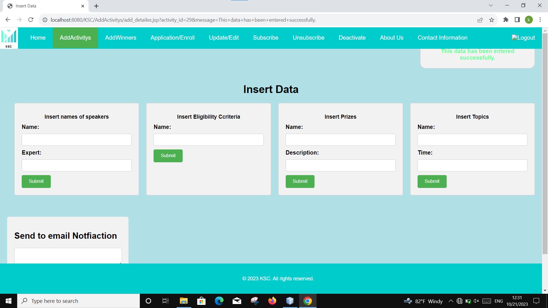 Add Activity Details with Send Email